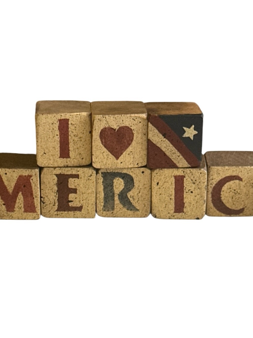 Vtg Wooden I Heart AMERICA Square Blocks American Flag Patriotic Decor 1.5"